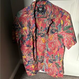 Pull&Bear Red and Green Casual Button Down Shirt